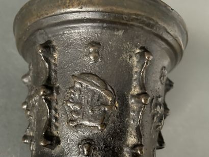 Mortar in patinated bronze decorated with...