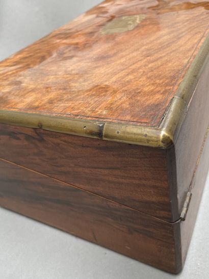 Mahogany and brass travel writing case, the...