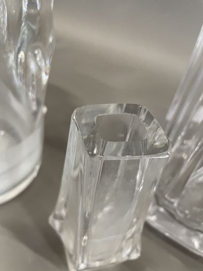 Six crystal and glass vases, one signed SCHNEIDER...