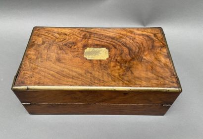 Mahogany and brass travel writing case, the...