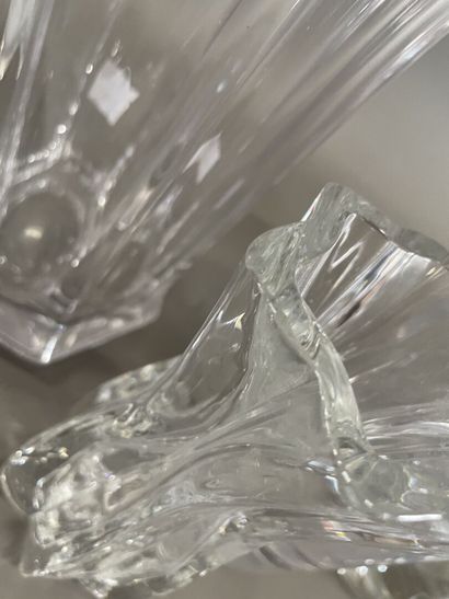 Six crystal and glass vases, one signed SCHNEIDER...