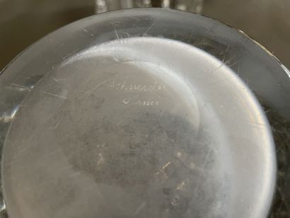 Six crystal and glass vases, one signed SCHNEIDER...