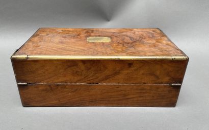 Mahogany and brass travel writing case, the...