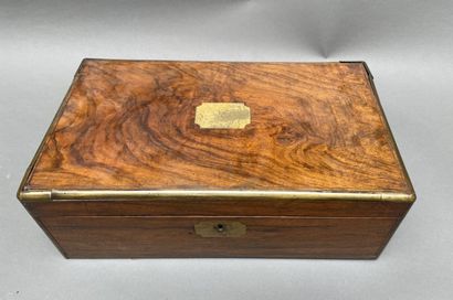 Mahogany and brass travel writing case, the...