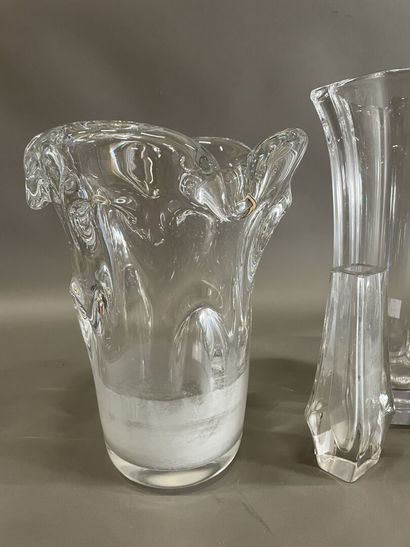 Six crystal and glass vases, one signed SCHNEIDER...