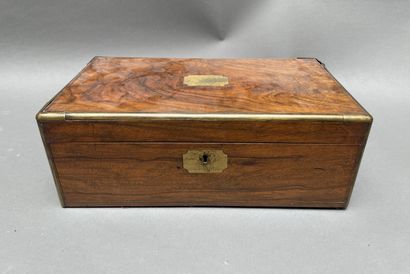 Mahogany and brass travel writing case, the...