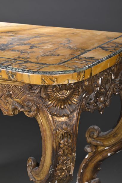Large four-legged console table in molded,...