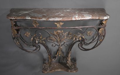 Rare console table in wrought or beaten iron...