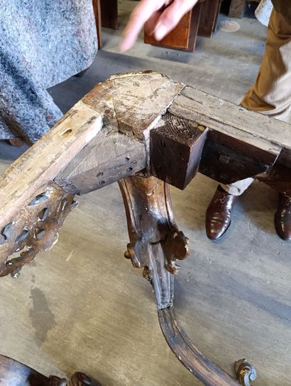 Large four-legged console table in molded,...