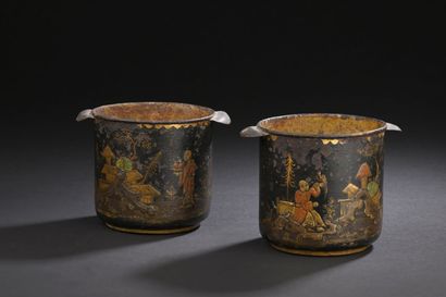 Pair of sheet metal glass buckets with Martin...