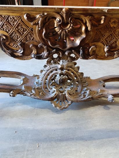 Large four-legged console table in molded,...