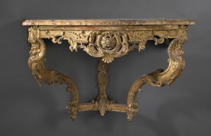 Rare console table in molded, carved and...