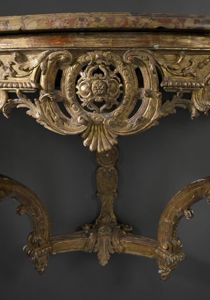 Rare console table in molded, carved and...