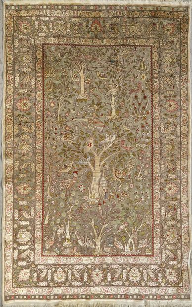 Hereké silk carpet with metallic thread embellishment...