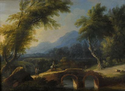 18th century ROMAN SCHOOL
Figure on a bridge
Oil...