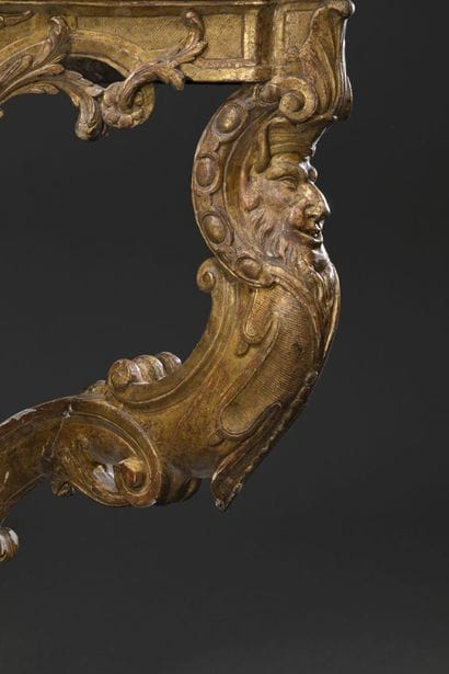 Rare console table in molded, carved and...