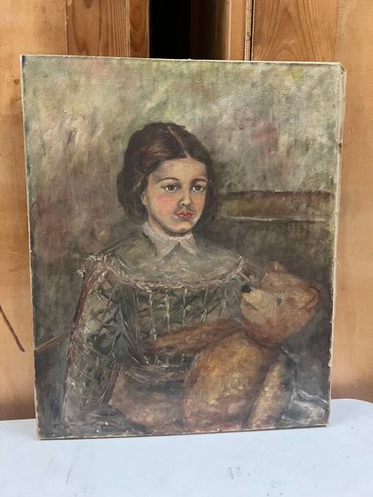 Modern school 
Girl with teddy bear 
Oil...