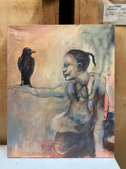 Modern school 
Girl with bird
Oil on canvas,...