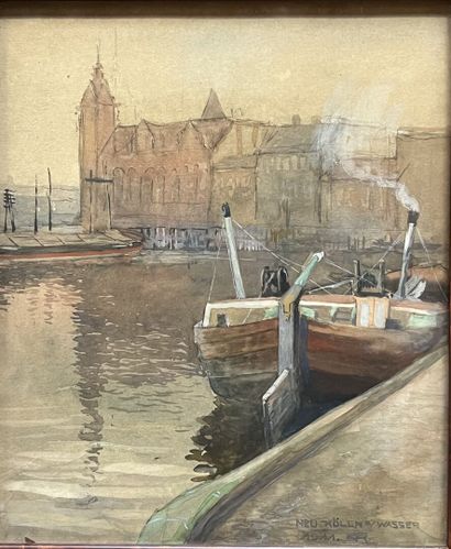 Lot of framed pieces: 
- École moderne, Bateaux...