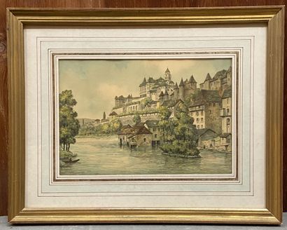 Lot of framed pieces: 
- École moderne, Bateaux...