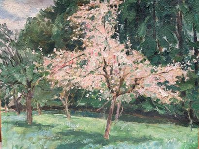 Modern school 
Apple tree in bloom
Oil on...