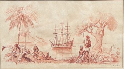 Lot of framed pieces: 
- École moderne, Bateaux...