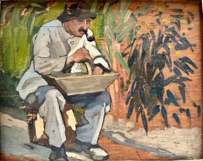 Modern school 
Man with a pipe
Oil on panel,...