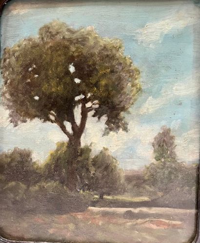 Landscape with tree
Oil on board, monogrammed...