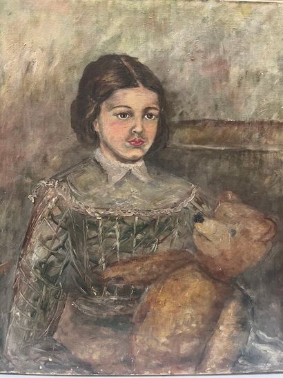 Modern school 
Girl with teddy bear 
Oil...