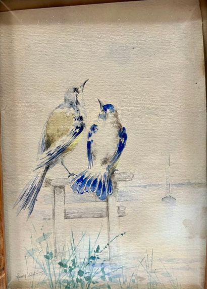 Emma FANTY-LESCURE (?-1935) 
Birds 
Watercolor...