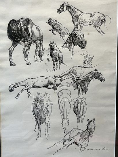Guido BUZZELLI (1927-1992)
Study of horses
Ink...