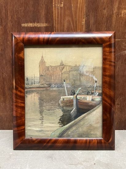 Lot of framed pieces: 
- École moderne, Bateaux...