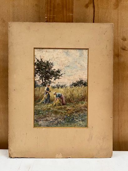 Marie-Désiré BOURGOIN (1839-1912) 
Haymaking
Watercolor...