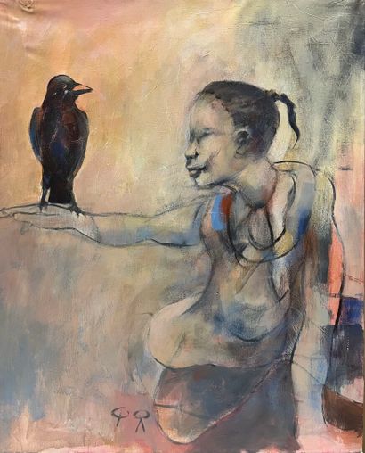 Modern school 
Girl with bird
Oil on canvas,...