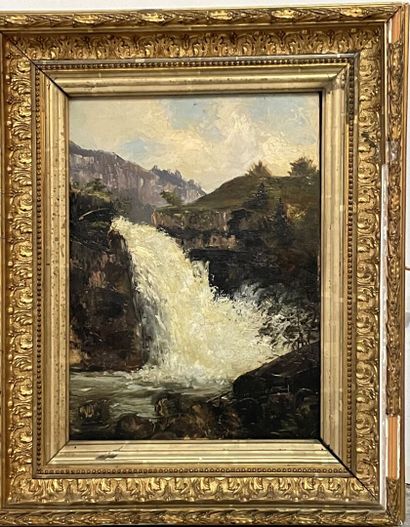 FRENCH SCHOOL circa 1900
Landscape with waterfall
Oil...