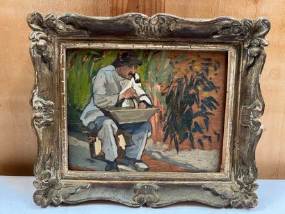 Modern school 
Man with a pipe
Oil on panel,...