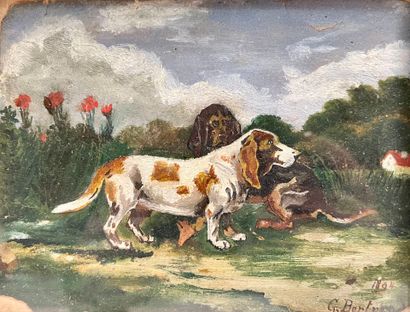 G. BERTRAND
Hunting Dogs 
Oil on paper, signed...