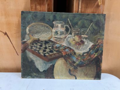 Modern school
Composition with tennis racket
Oil...