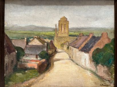 H. PRIVOST
Narrow street in a village
Oil...