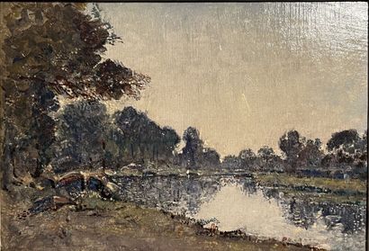 Modern School 
Landscape with pond
Oil on...