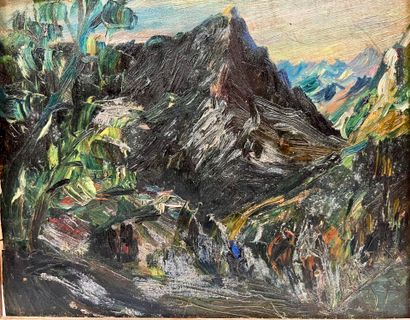 Mountain landscape
Oil on panel, signed and...
