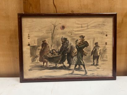 Street scene
Black pencil and watercolor,...