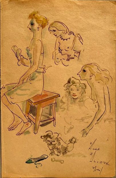 Sacha ZALIOUK (1887-1971).
Women's boudoir
Ink...