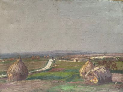 BILLAUD
Haymaking
Oil on canvas, signed lower...