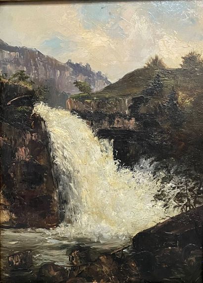 FRENCH SCHOOL circa 1900
Landscape with waterfall
Oil...