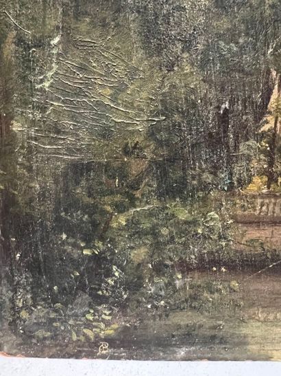Pond in a Park
Oil on board, monogrammed...