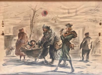 Street scene
Black pencil and watercolor,...