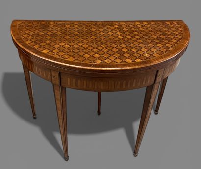 Veneered half-moon table, with simulated...