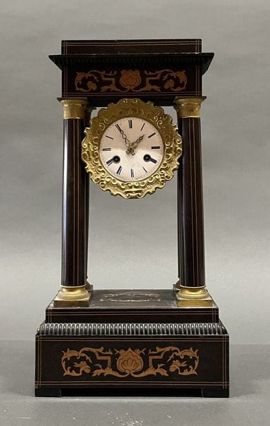 Portico clock in veneered wood with light...