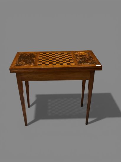 Fruitwood game table, the folding top inlaid...
